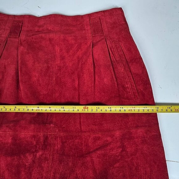 Evan Davies Vintage Suedes Mini Skirt‎ Pleated Slit Back Pockets Red 8 Petite - Picture 8 of 11